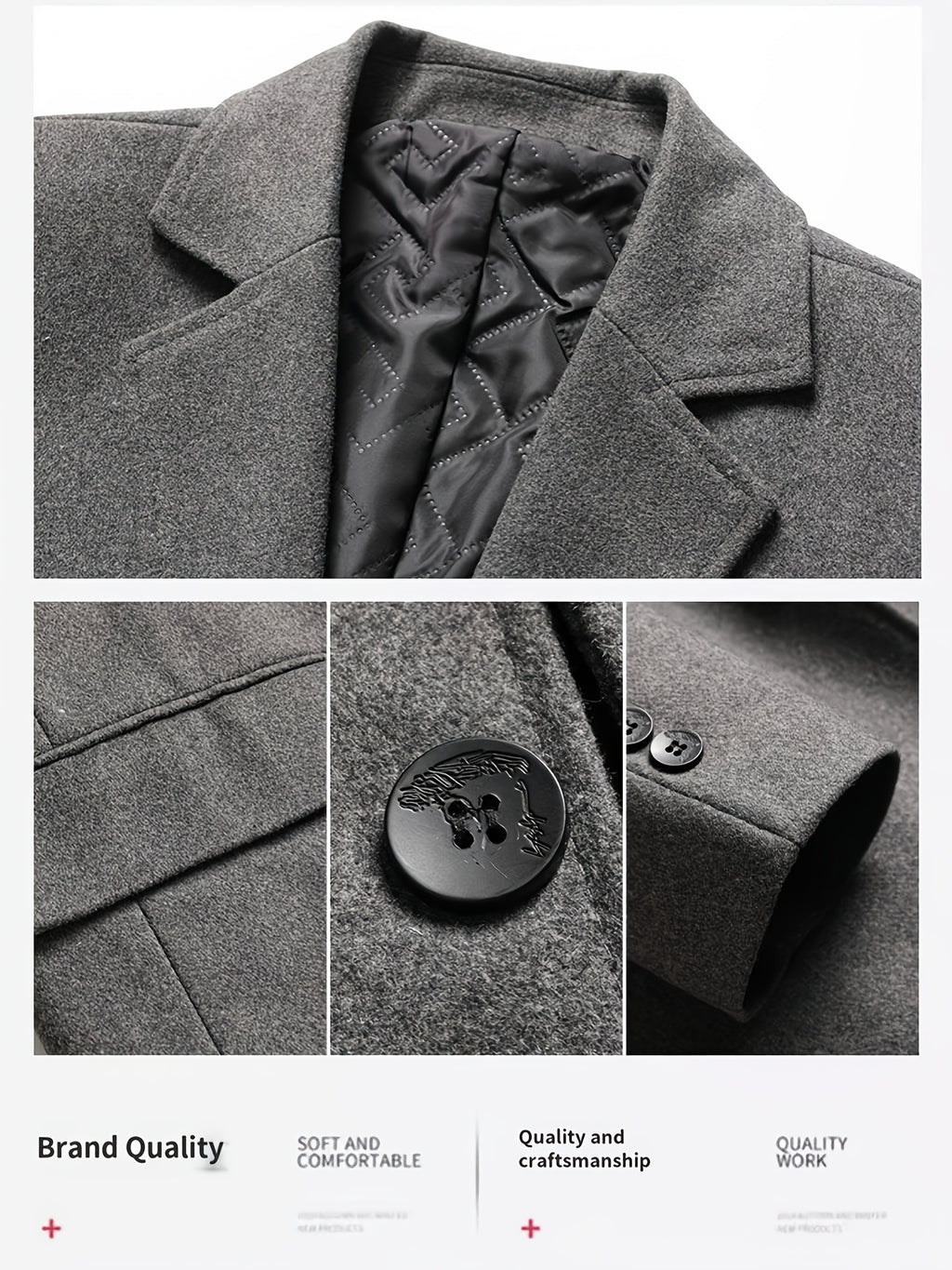 Manteau long pour homme en mélange de laine, col à revers