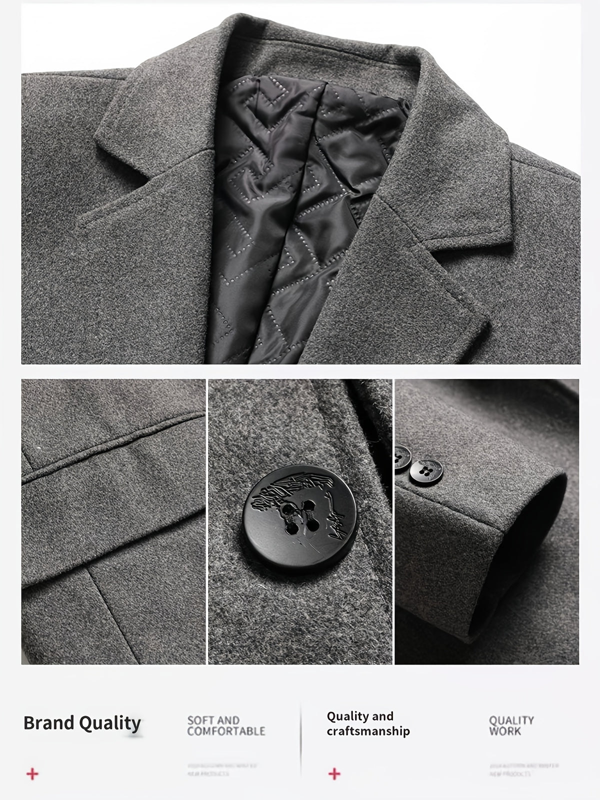 Manteau long pour homme en mélange de laine, col à revers
