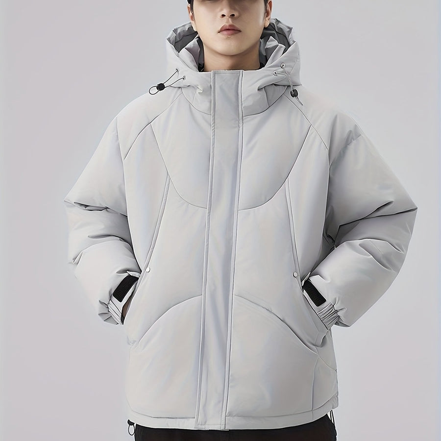 Manteau matelassé, patchwork, à capuche, coloris nuage givre blanc