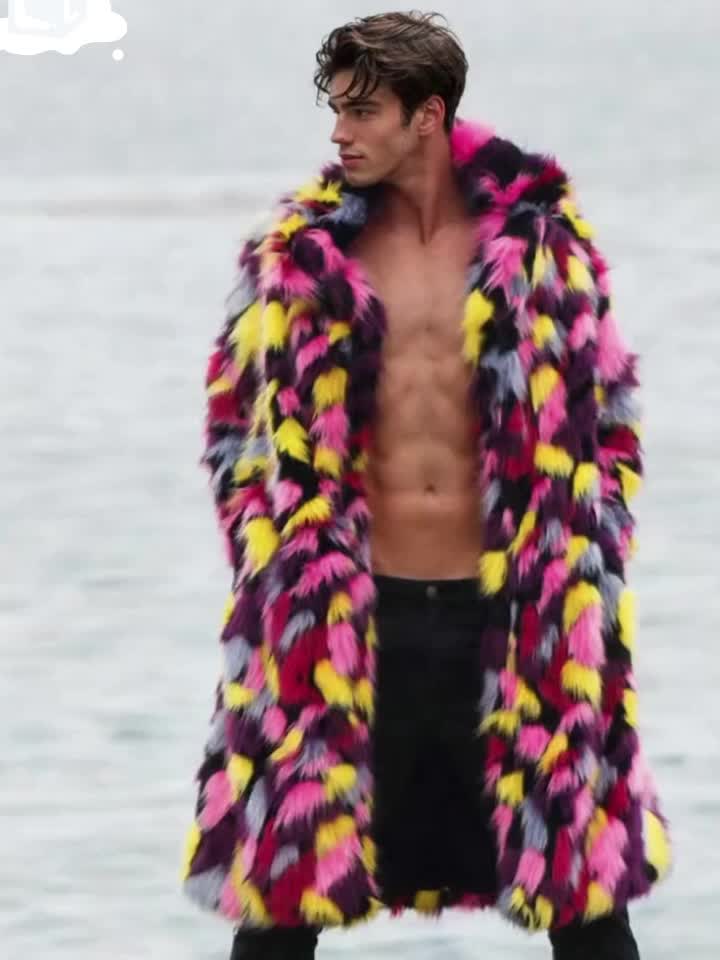 Manteau en fausse fourrure pour homme, grandes tailles, à revers