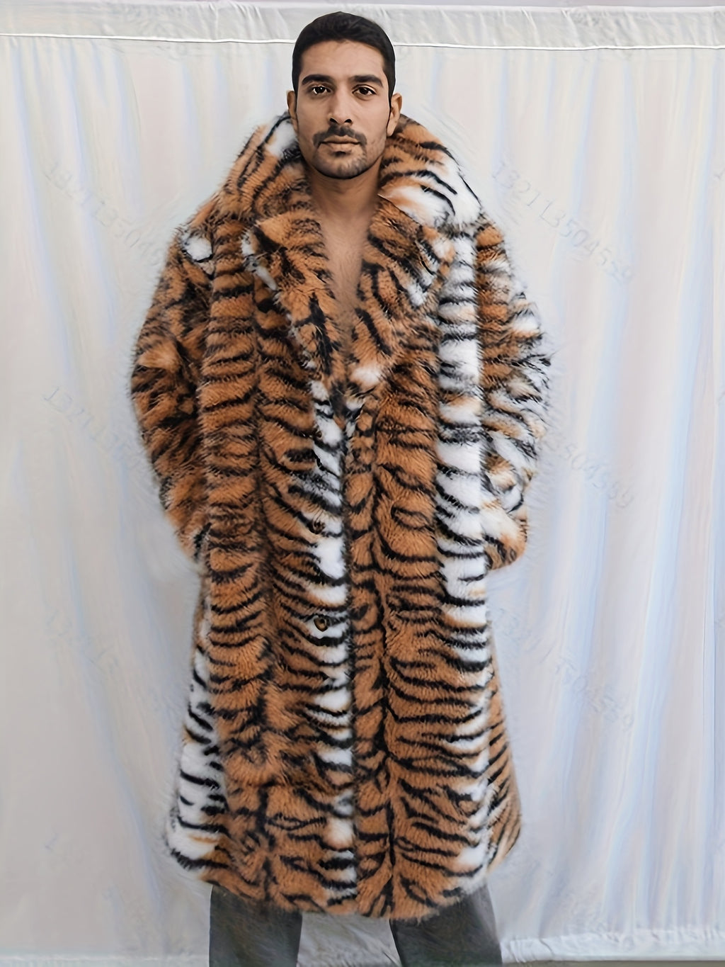 Manteau en fausse fourrure long pour homme, à revers, long