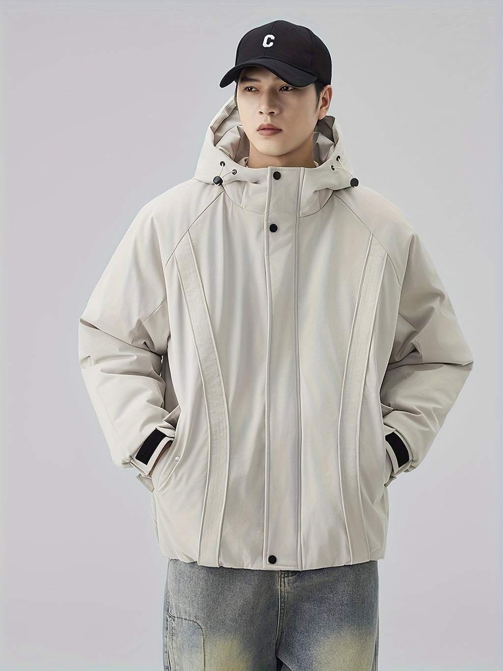 Manteau matelassé pour homme, à capuche, noir