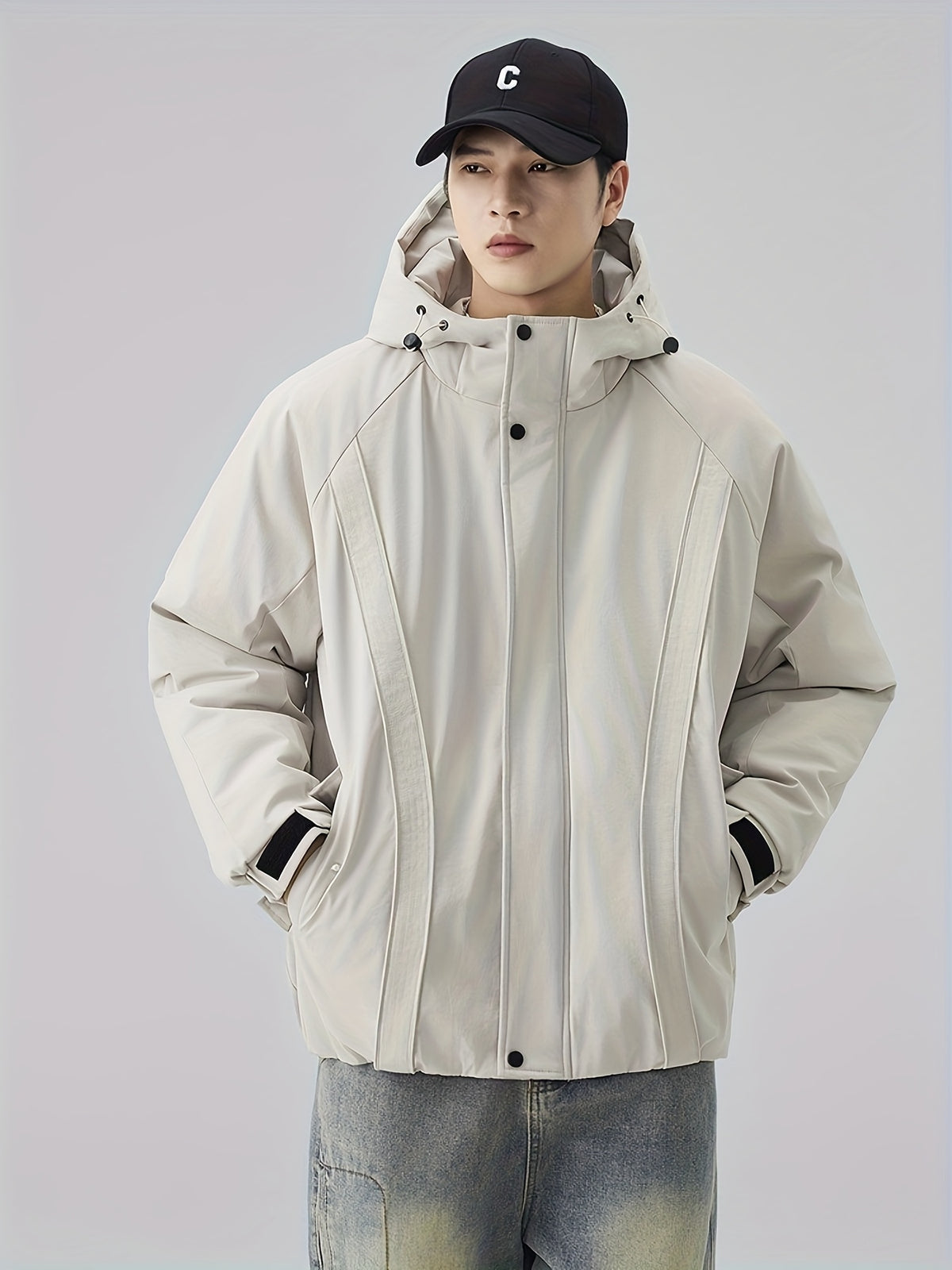 Manteau matelassé pour homme, à capuche, noir