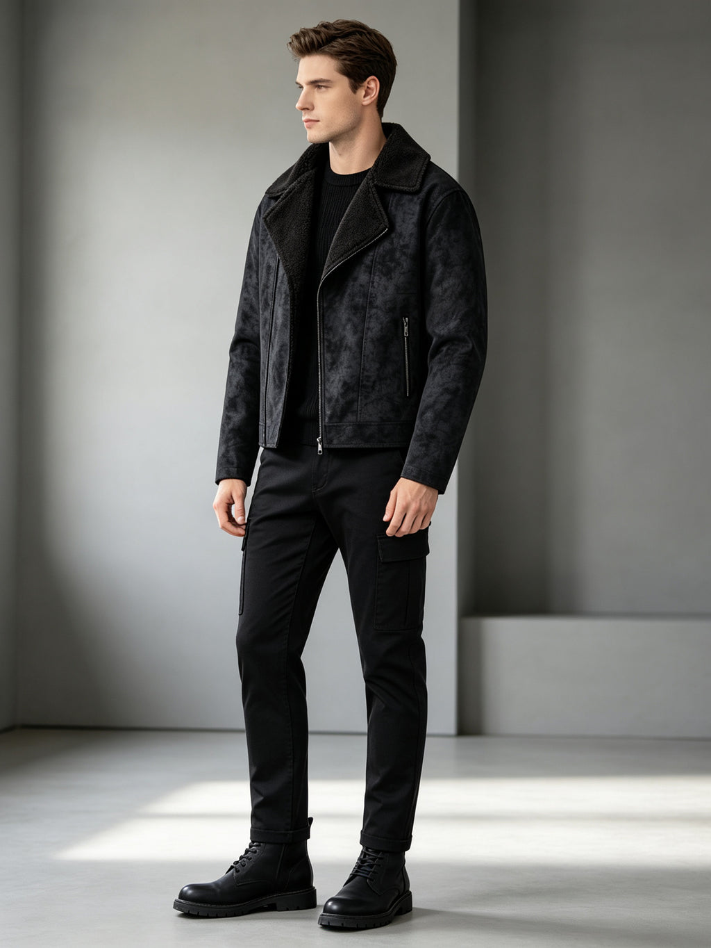 Veste matelassée, à revers, noir, détail du vêtement