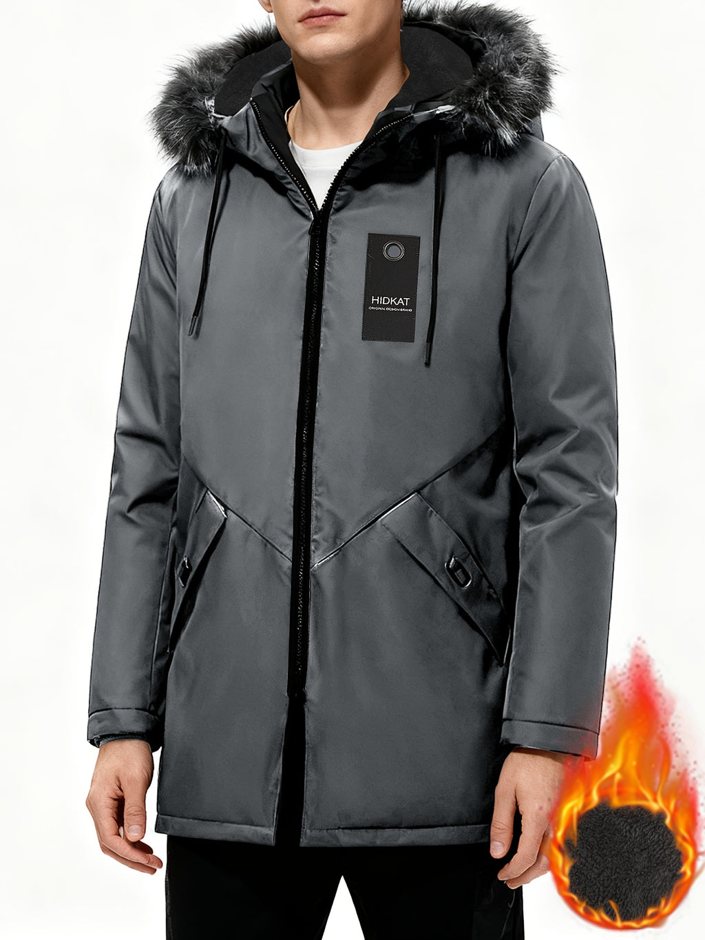 Manteau matelassé pour homme, à capuche, gris