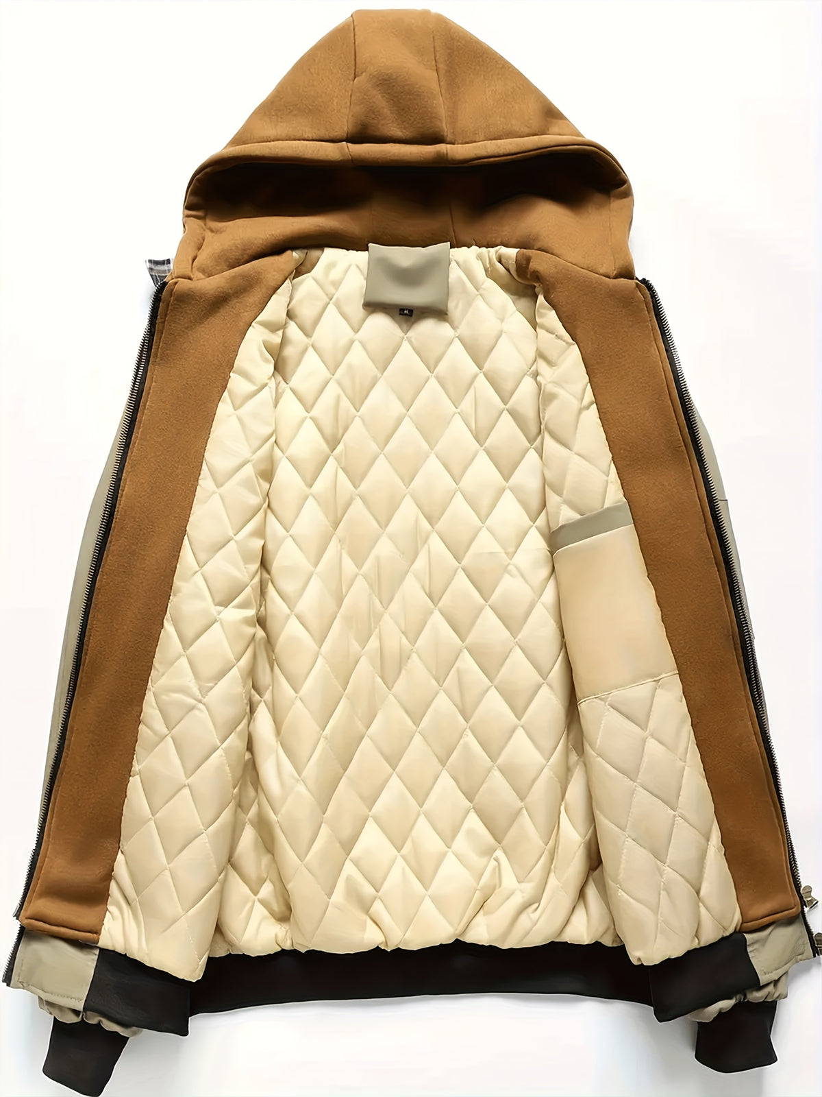 Veste pour homme, à carreaux, à capuche, kaki