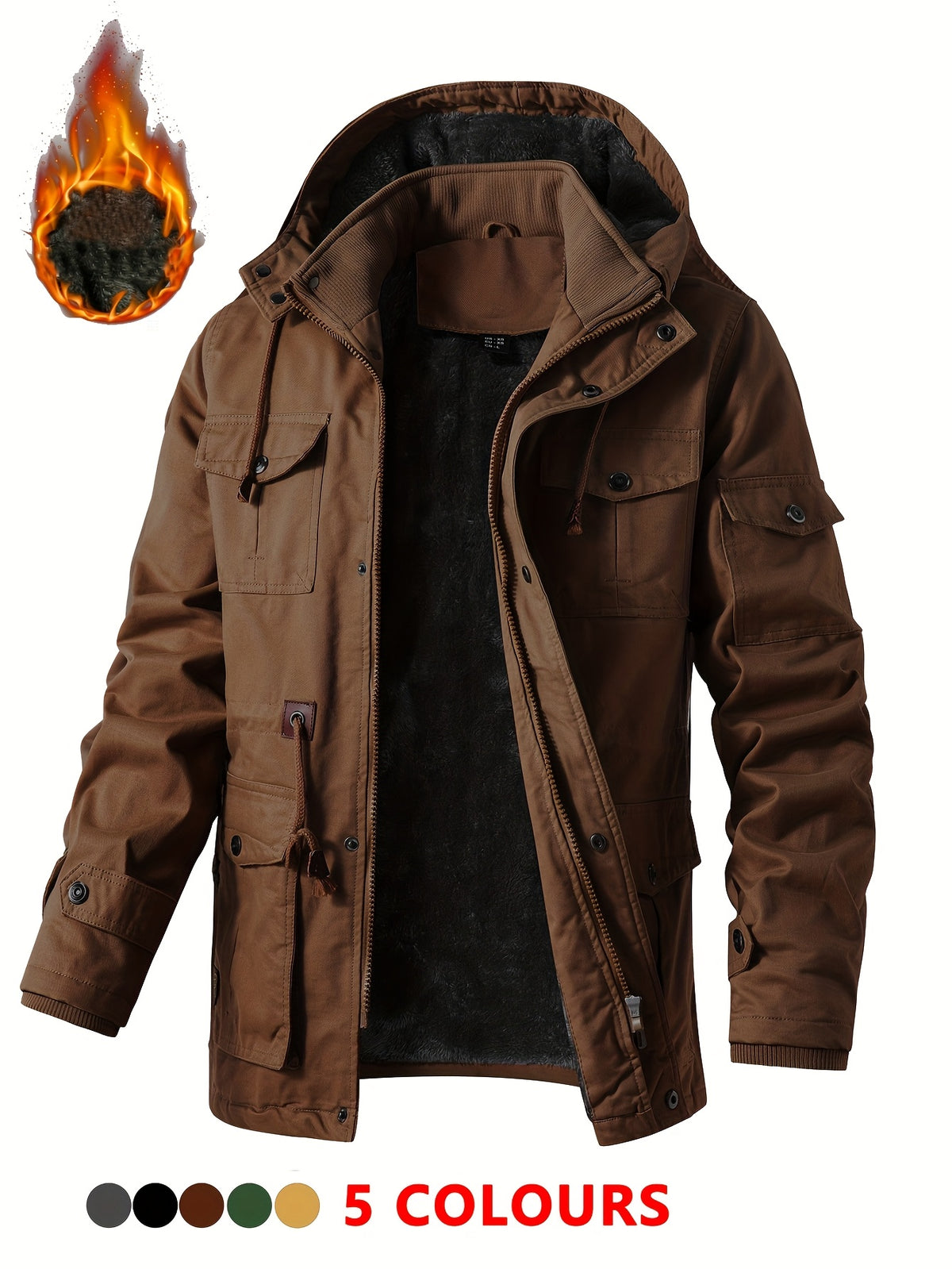 Veste mi-long pour homme, capuche amovible