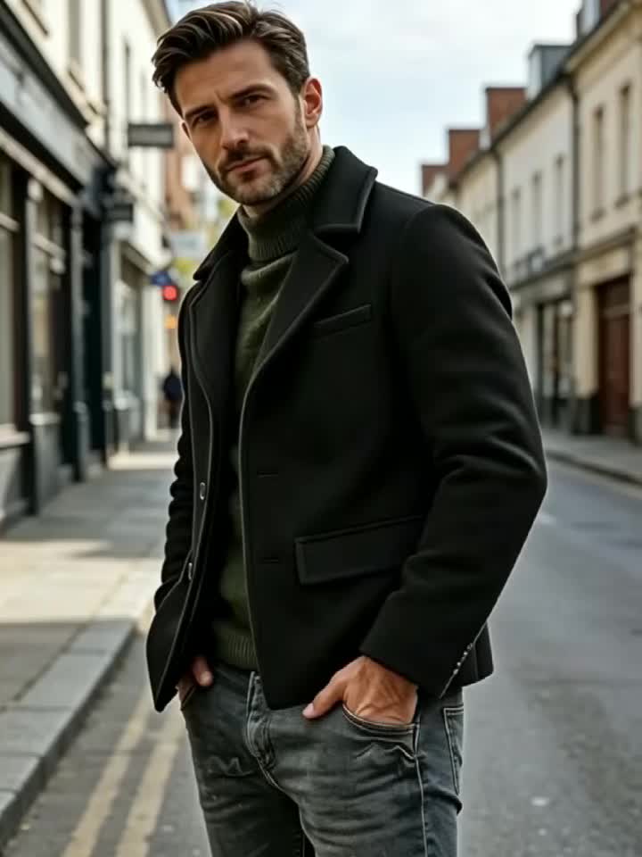 Manteau pour homme, à revers, col montant