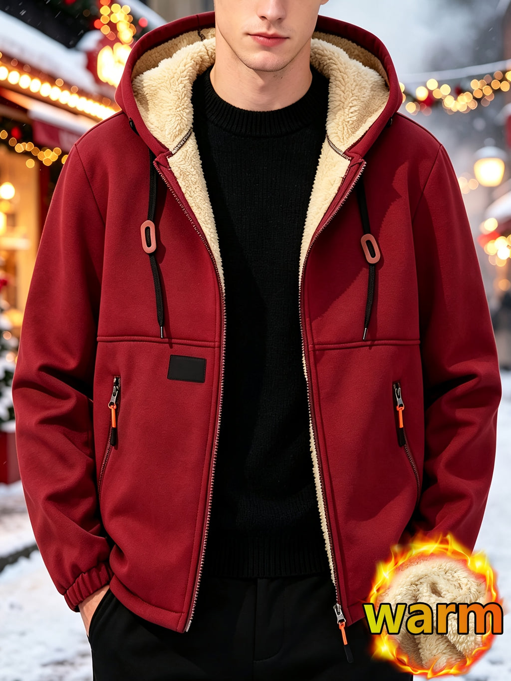 Manteau long pour homme, polaire, à capuche