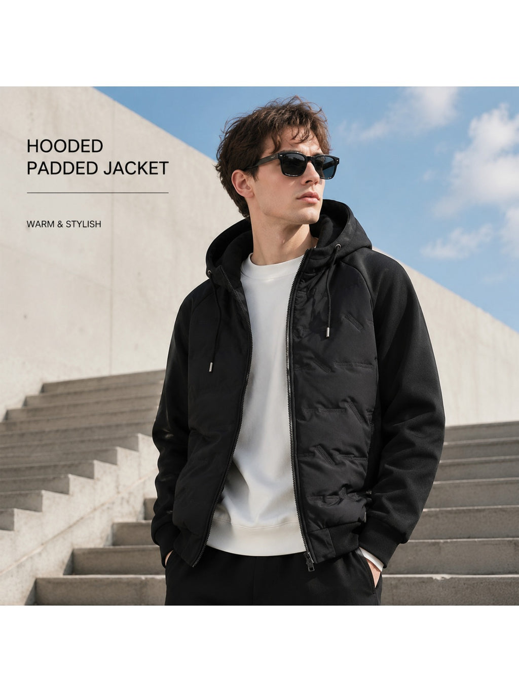 Veste pour homme, patchwork, à capuche, bleu