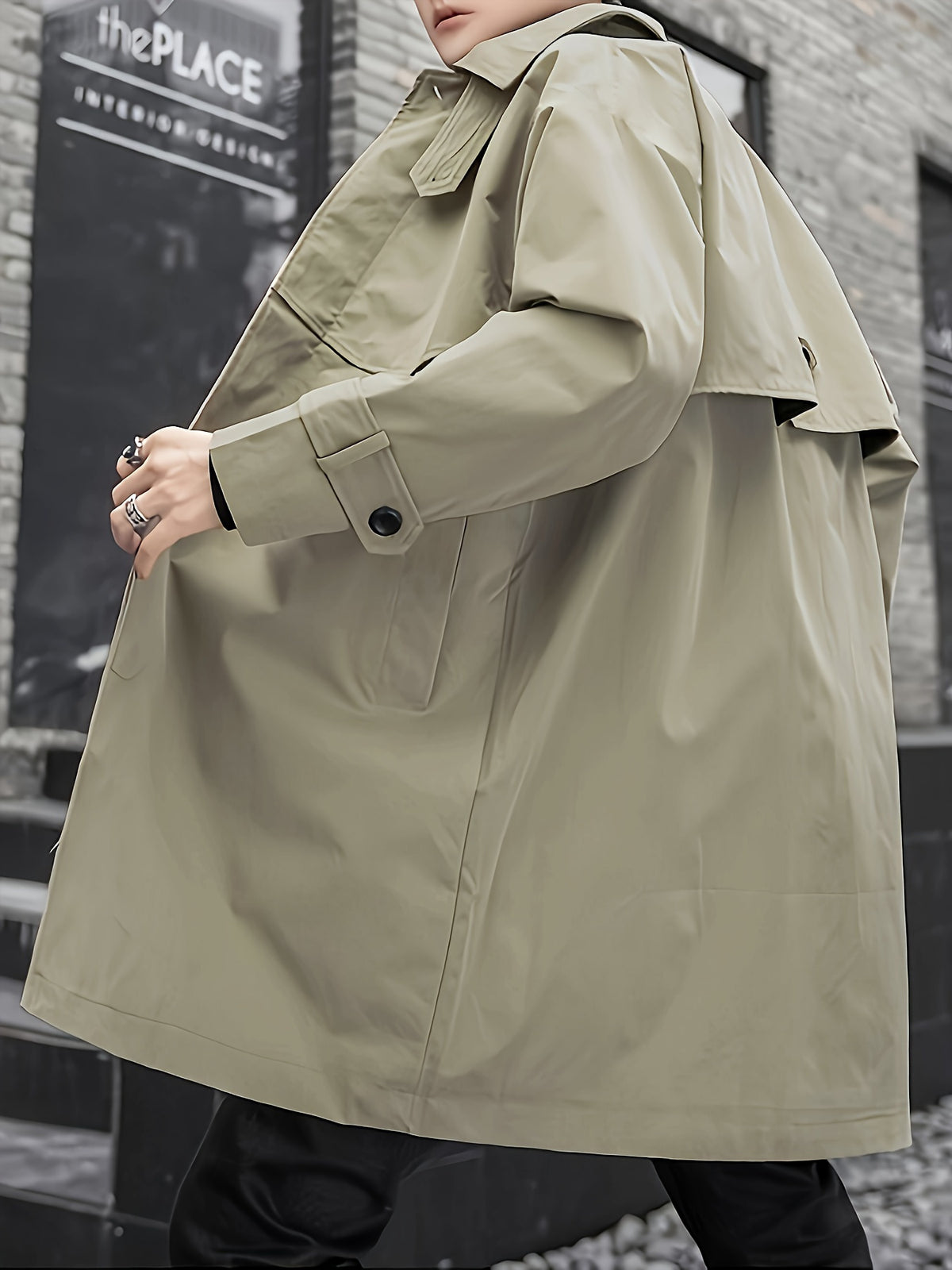 Trench mi-long pour homme, à revers, kaki