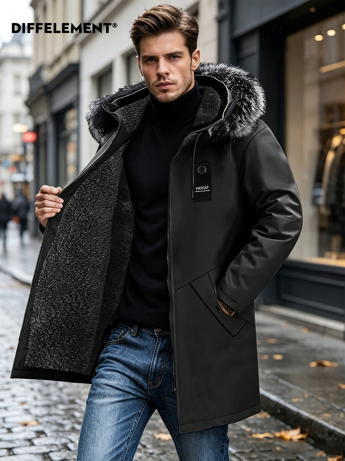 Parka pour homme, coupe-vent, à capuche, col montant