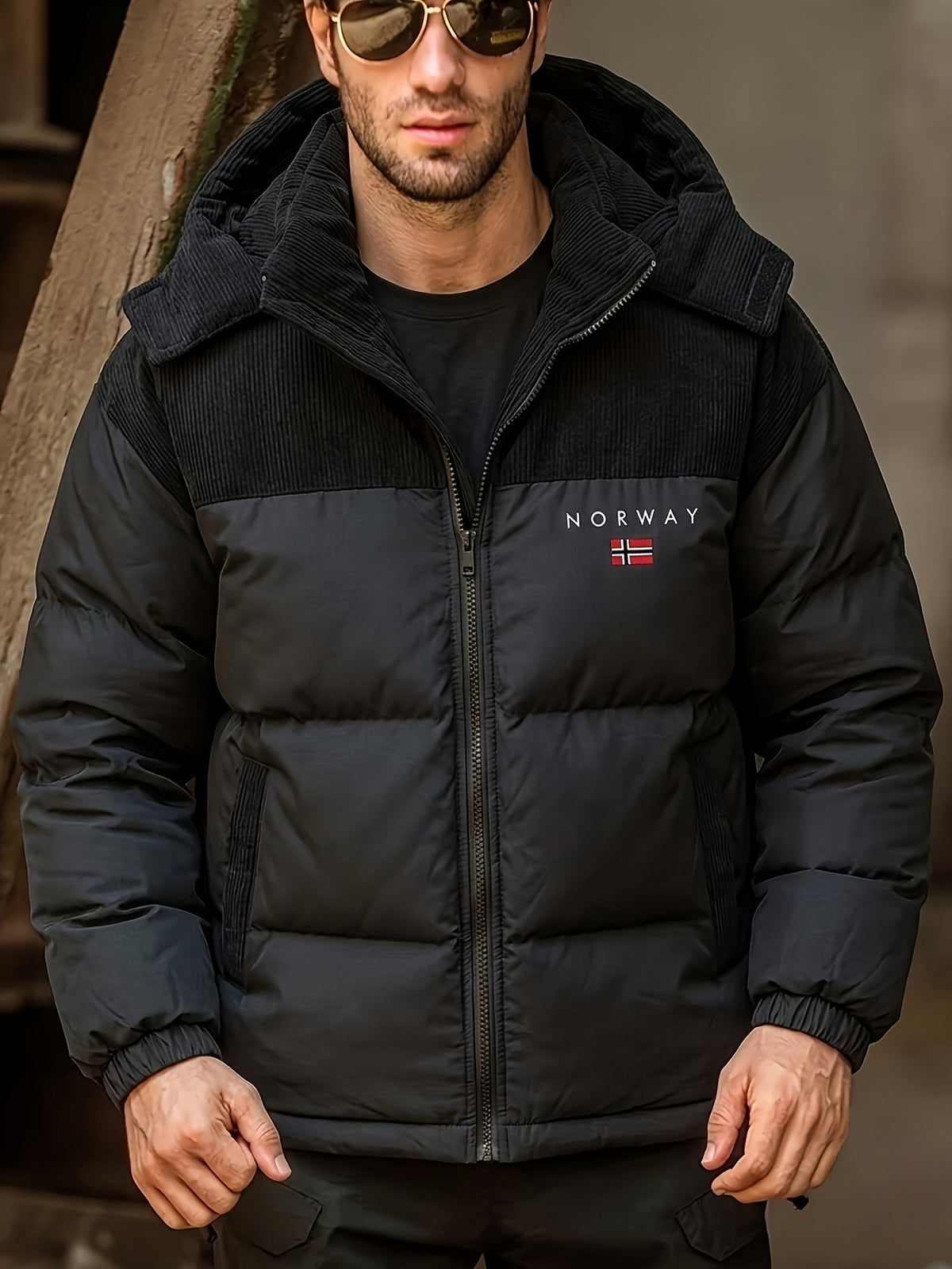 Manteau matelassé pour homme, à capuche, vert