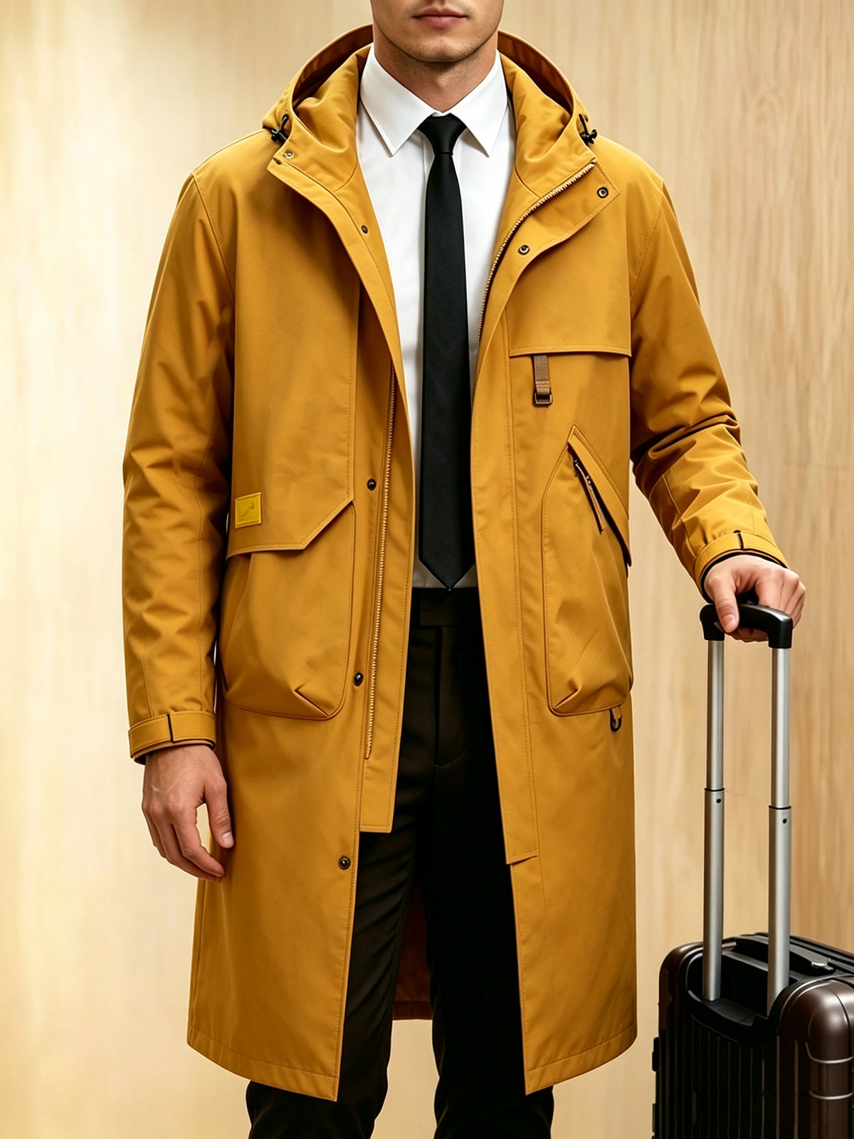 Veste pour homme, coupe-vent, à capuche, jaune