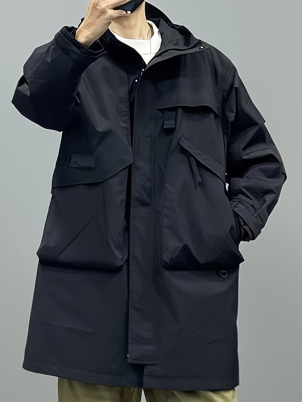 Trench long pour homme, à capuche