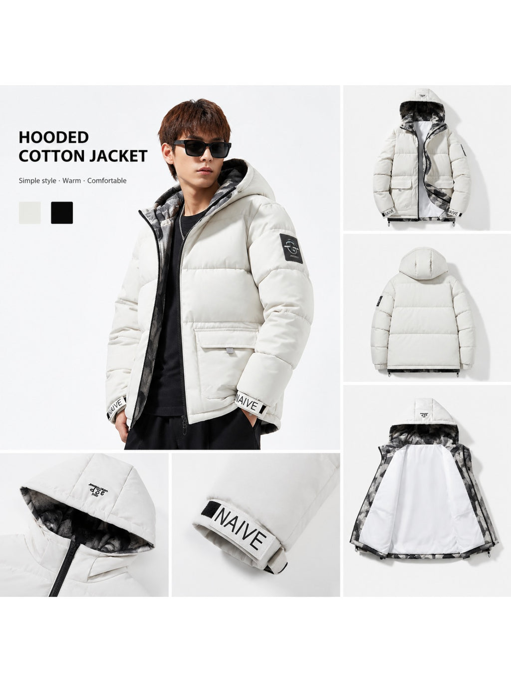 Veste matelassée pour homme, coupe-vent, à capuche, bleu brume