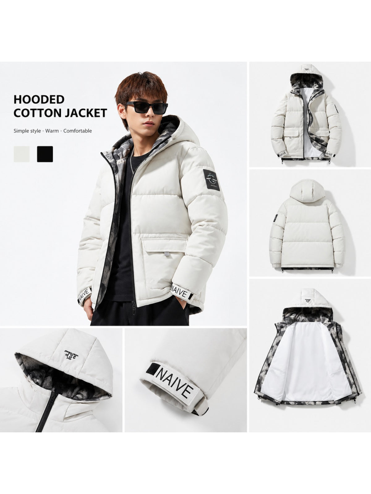 Veste matelassée pour homme, coupe-vent, à capuche, bleu brume