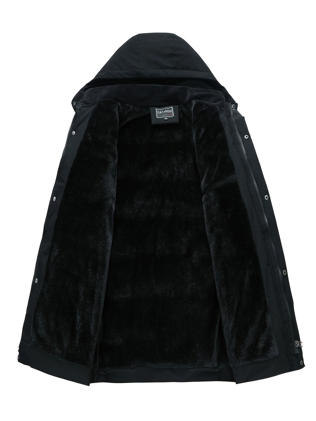 Veste long pour homme, polaire, à capuche, noir