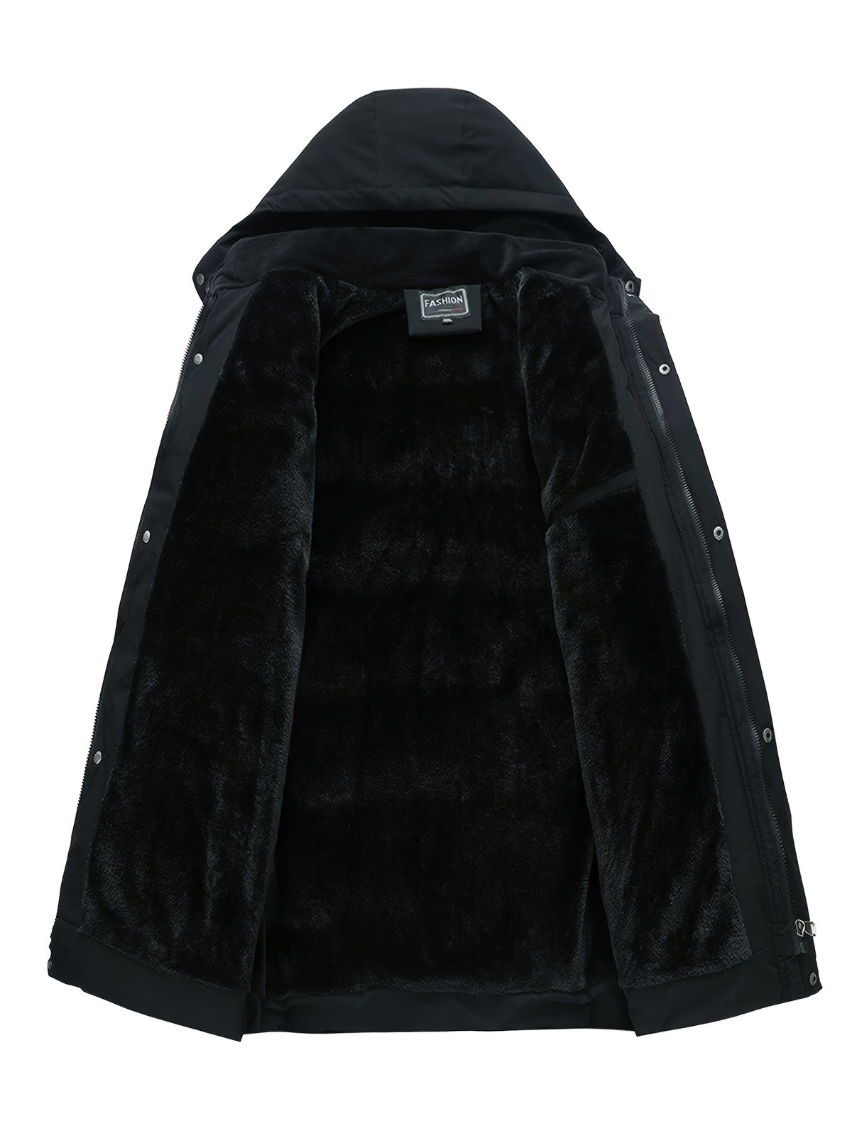 Veste long pour homme, polaire, à capuche, noir