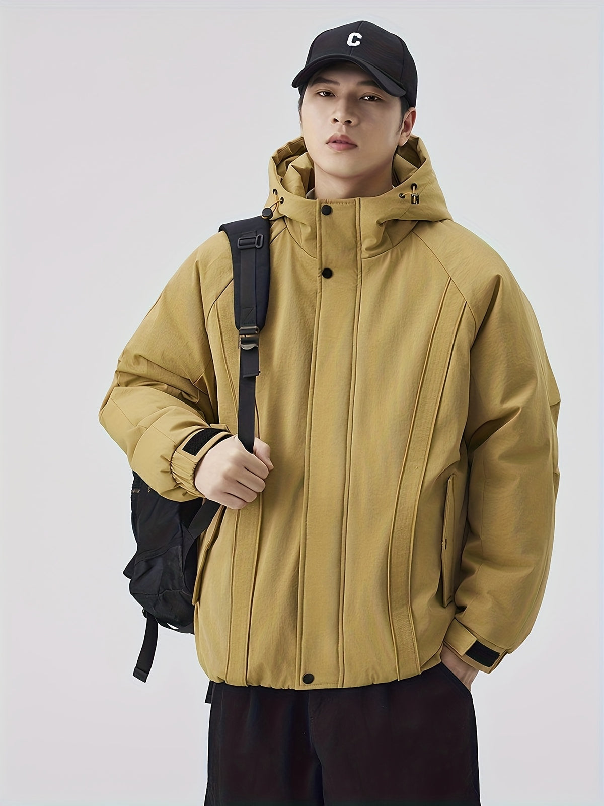 Manteau matelassé pour homme, à capuche, noir