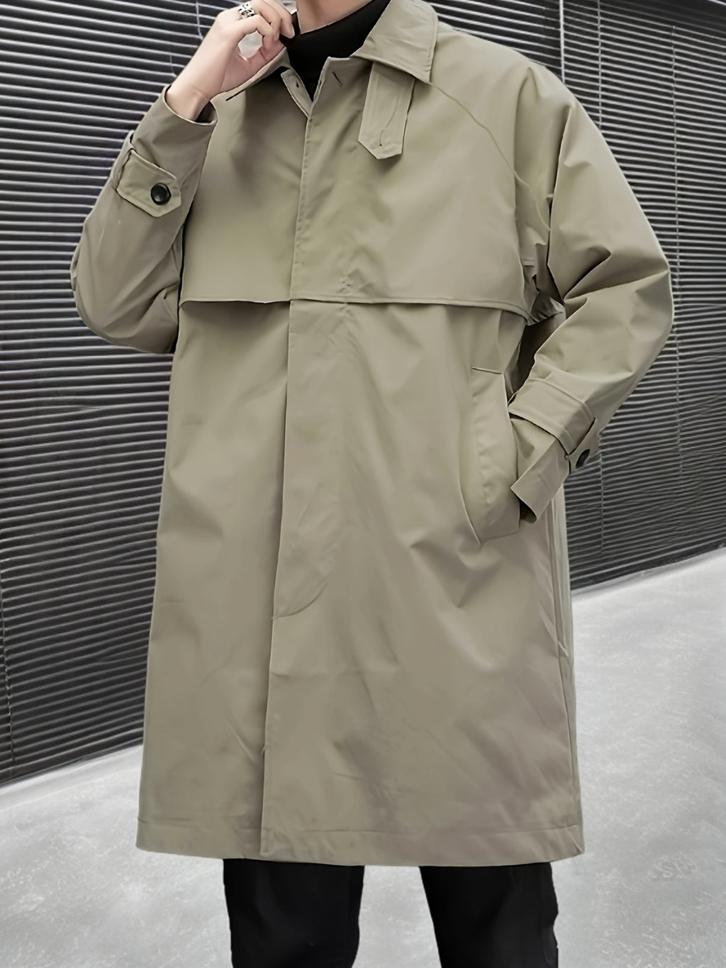 Trench mi-long pour homme, à revers, kaki