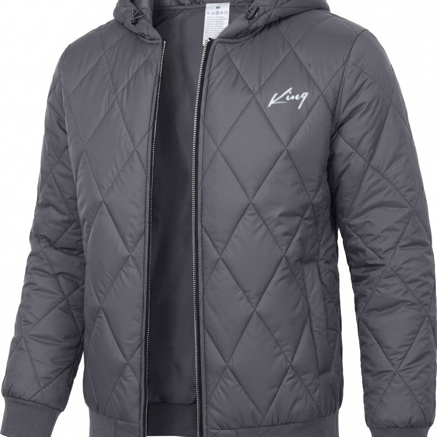Veste, à carreaux, à capuche, coloris gris, détail