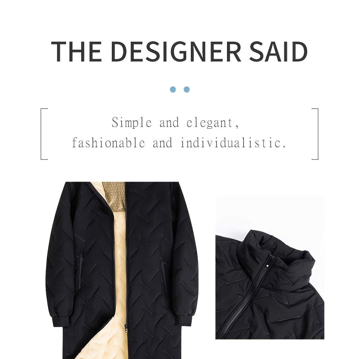Veste long pour homme, à col montant, noir
