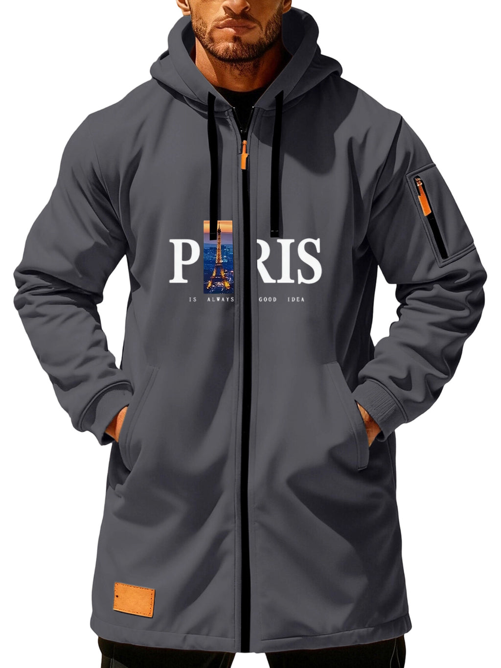 Trench pour homme, à capuche, noir