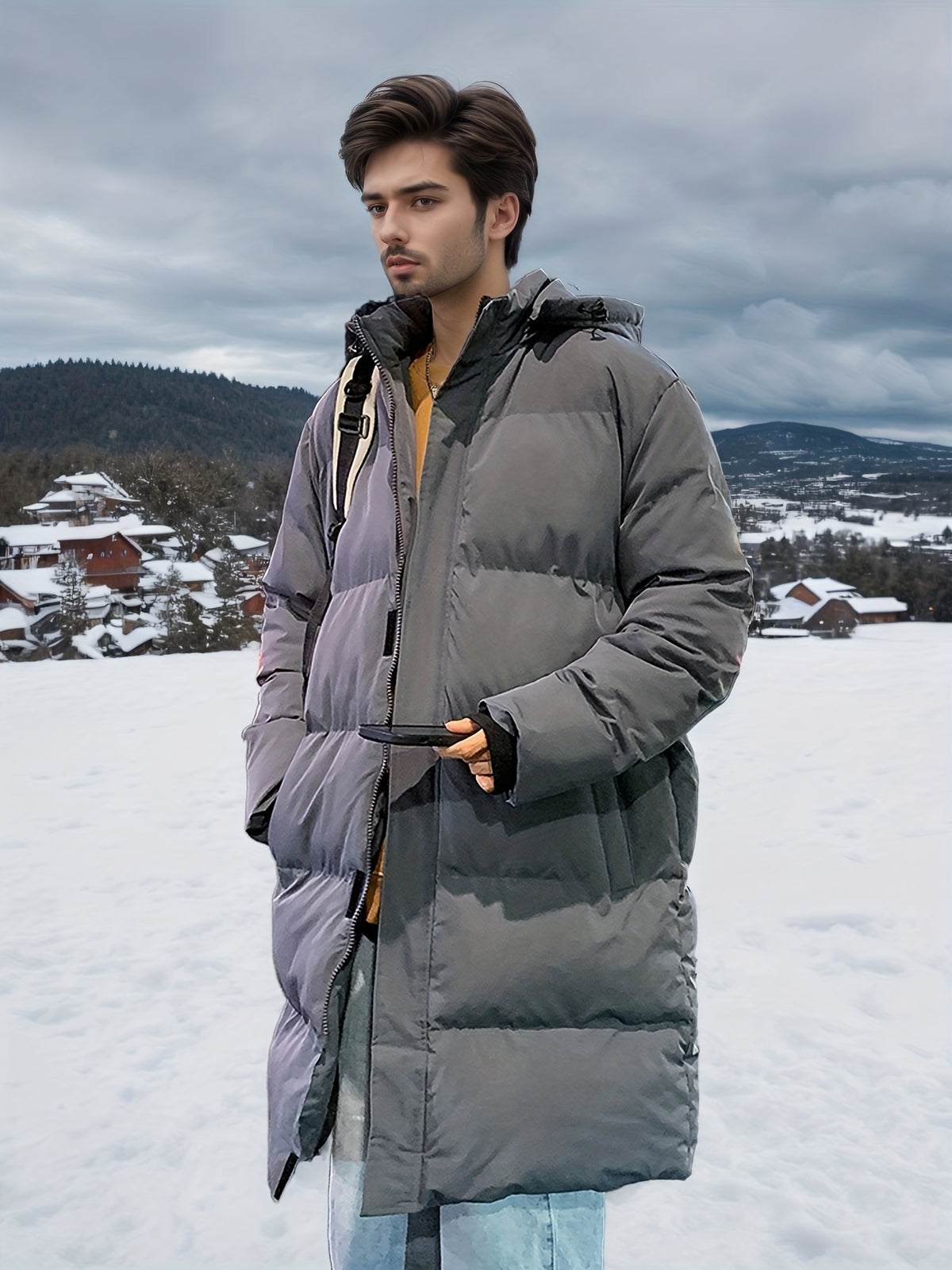 Manteau matelassé pour homme, coupe-vent, à capuche, gris