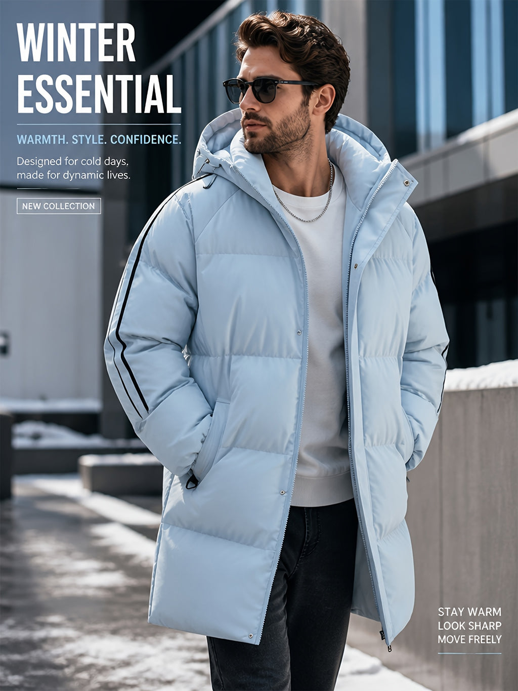 Parka long pour homme, à carreaux, à capuche