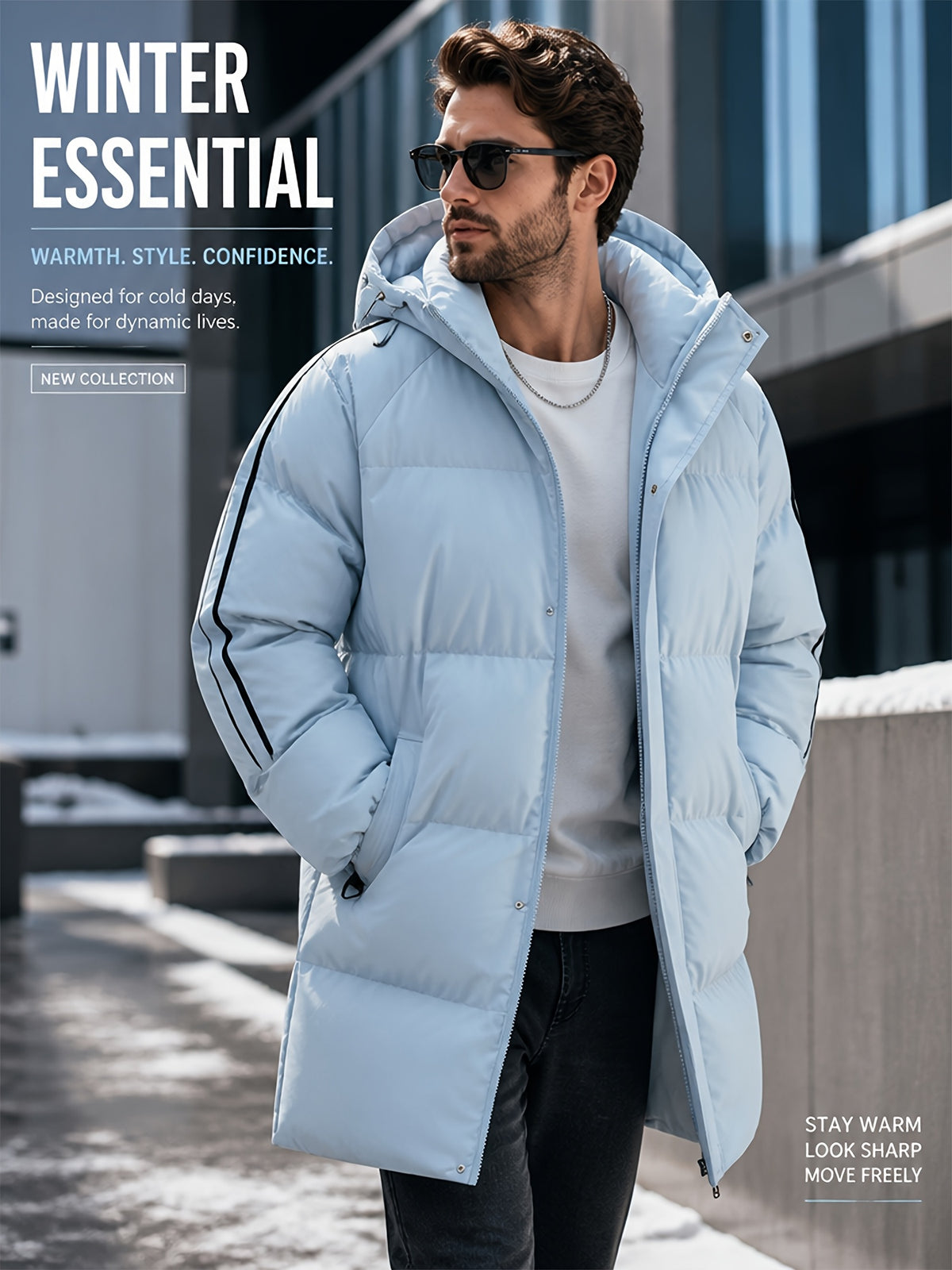 Parka long pour homme, à carreaux, à capuche