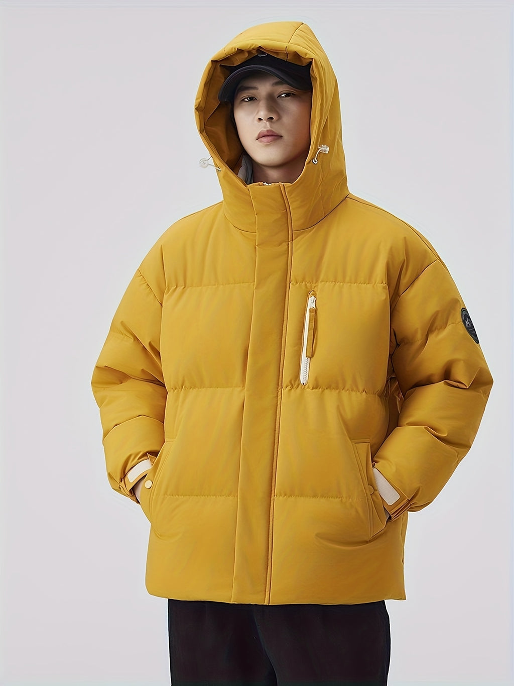Manteau matelassé pour homme, à capuche, épi de blé jaune
