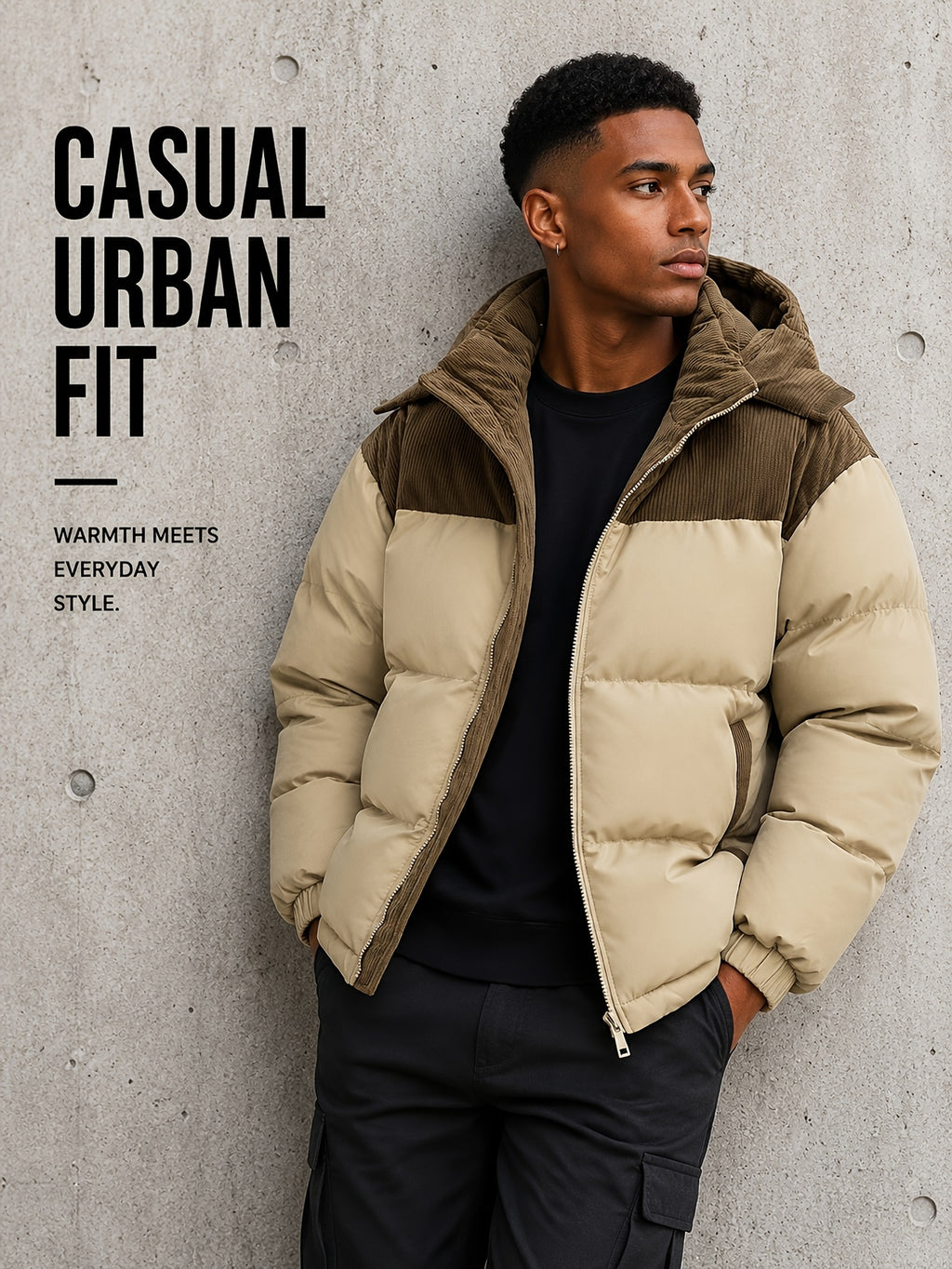 Manteau matelassé pour homme, velours côtelé, à capuche