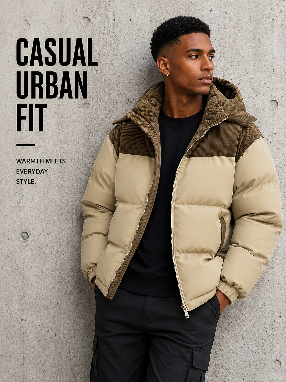 Manteau matelassé pour homme, velours côtelé, à capuche