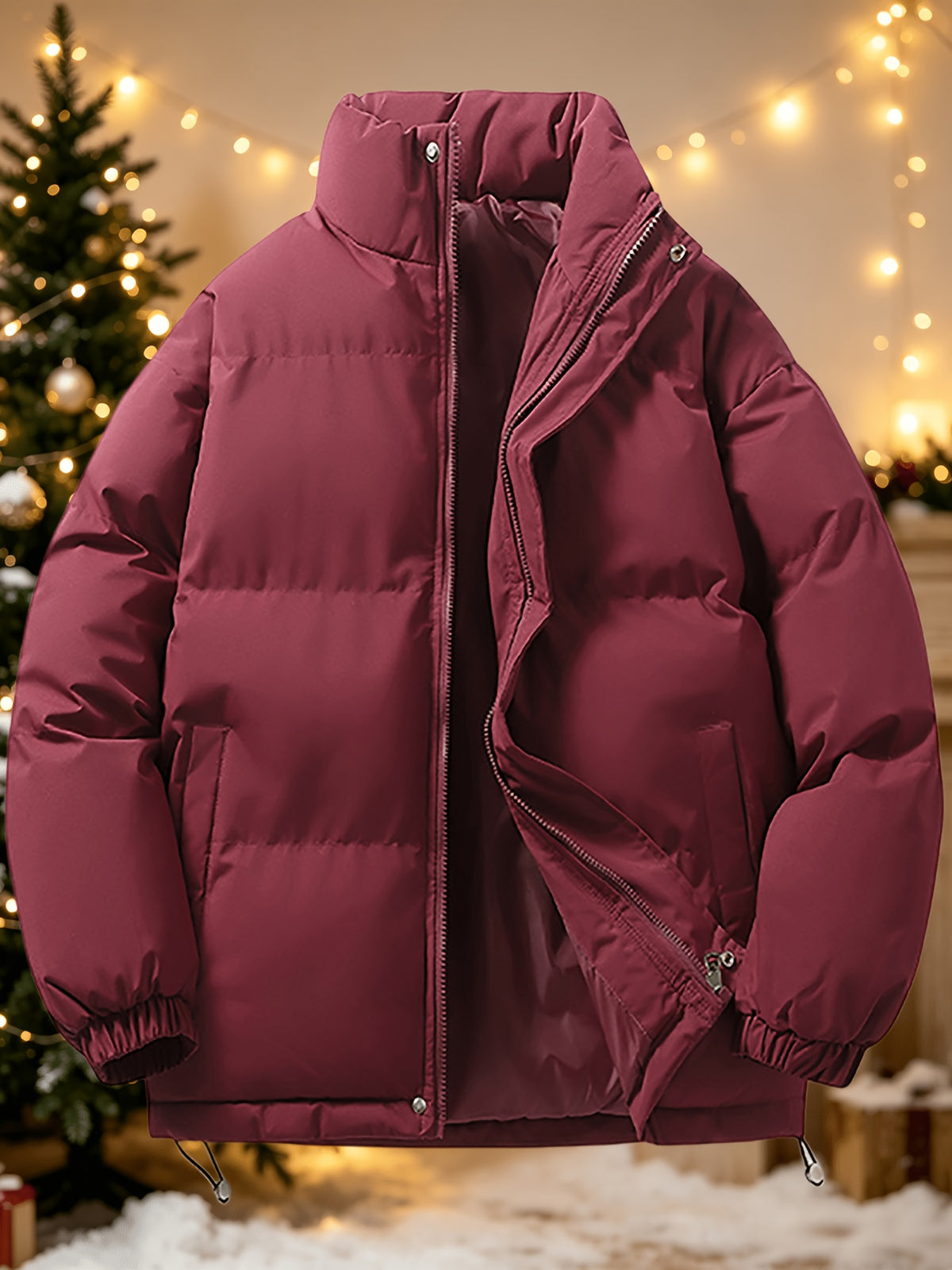 Manteau matelassé pour homme, à col montant, vert clair