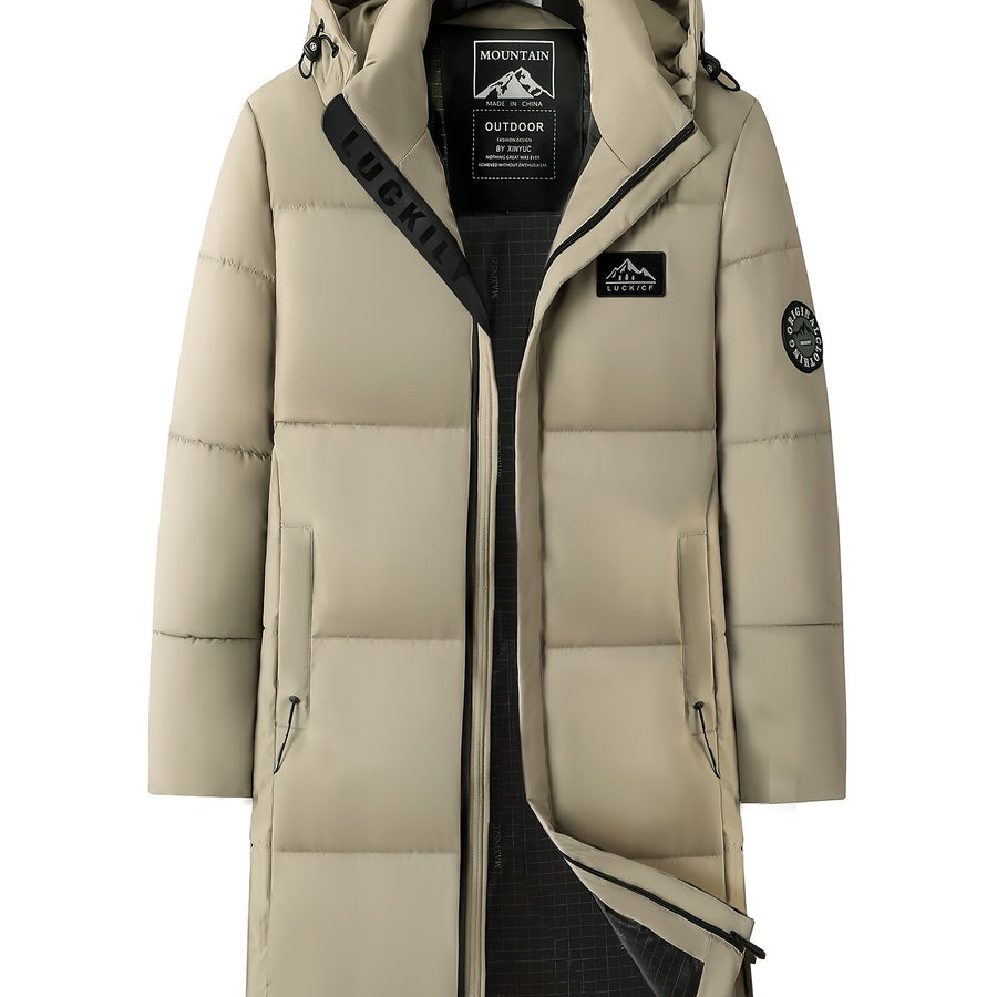 Manteau long, à capuche, noir, coloris kaki