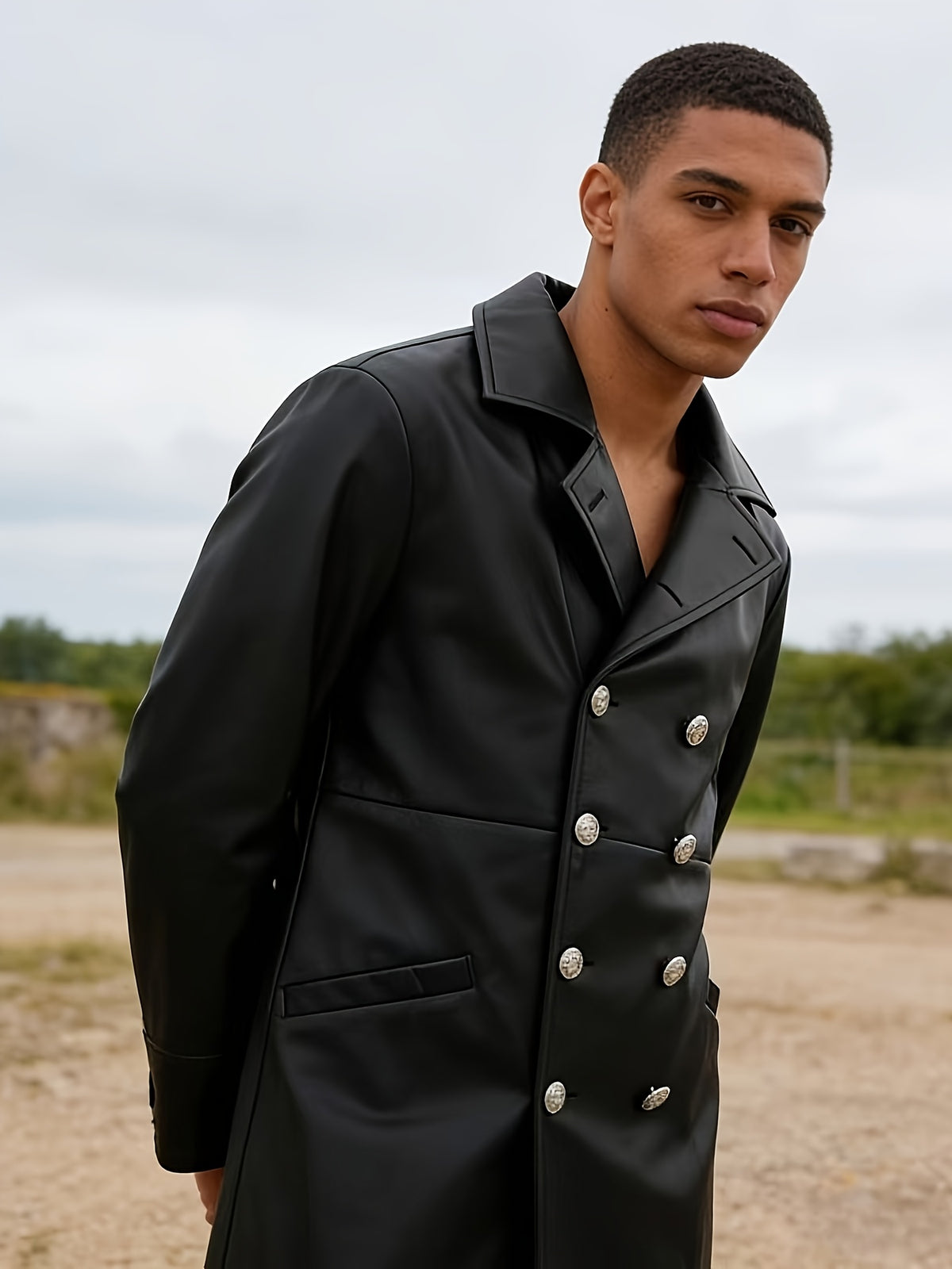 Trench pour homme, coupe-vent, à revers, noir