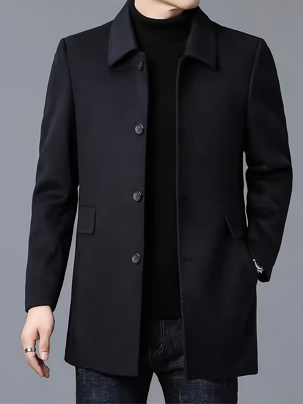 Trench pour homme, à revers, noir