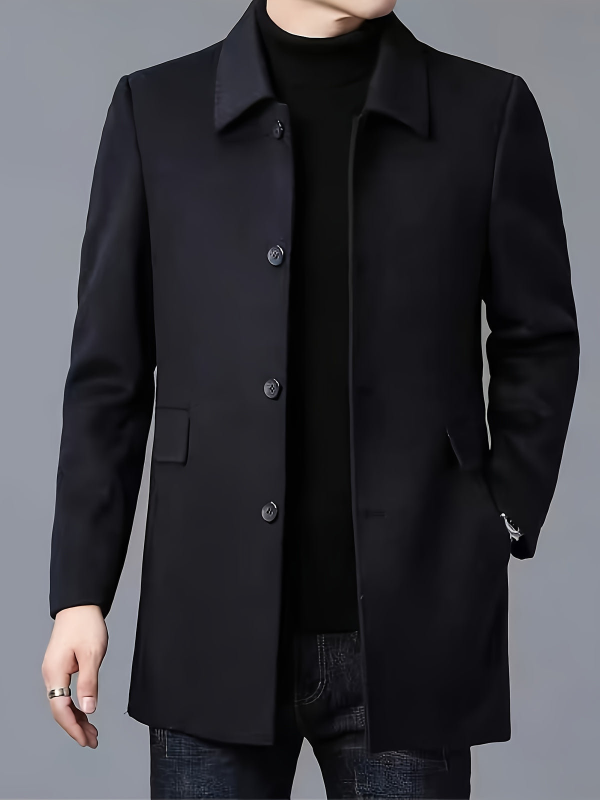 Trench pour homme, à revers, noir