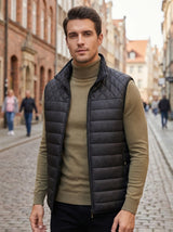 Gilet Homme Couleur Unie Col Montant, Cardigan Léger Sans Manches Automne Hiver, Veste Matelassée Décontractée pour les Trajets Quotidiens, Adaptable à Toute Occasion