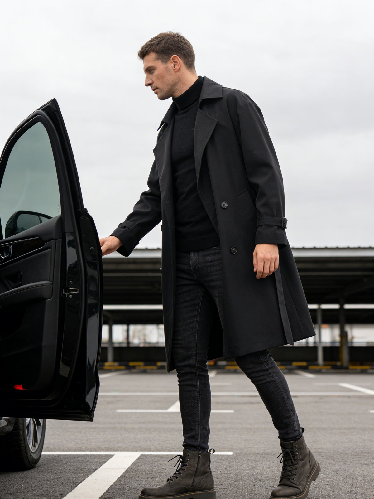 Trench mi-long pour homme, à revers, mi-long