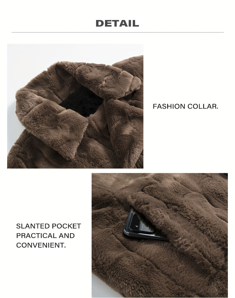 Veste pour homme, polaire, à revers, plaid café