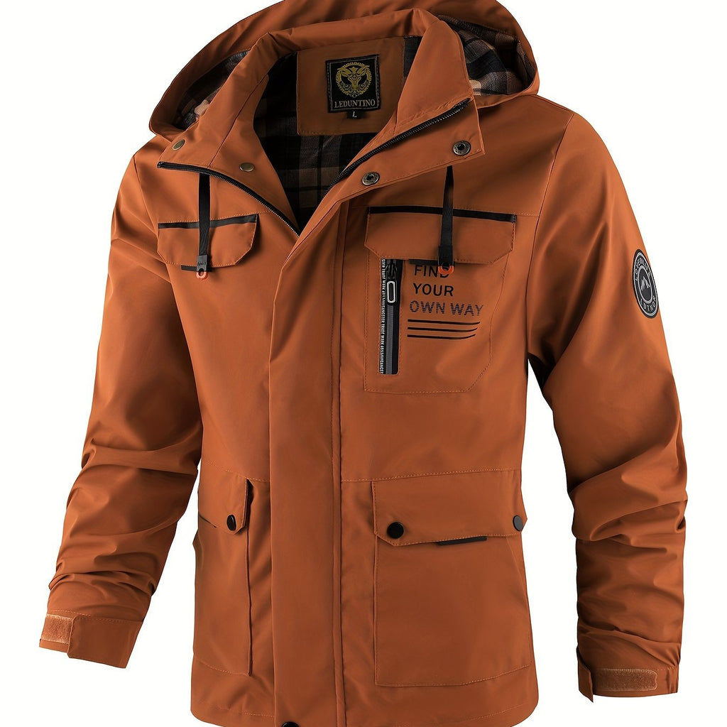 Veste, coupe-vent, à capuche, rouge brique, coloris rouge brique