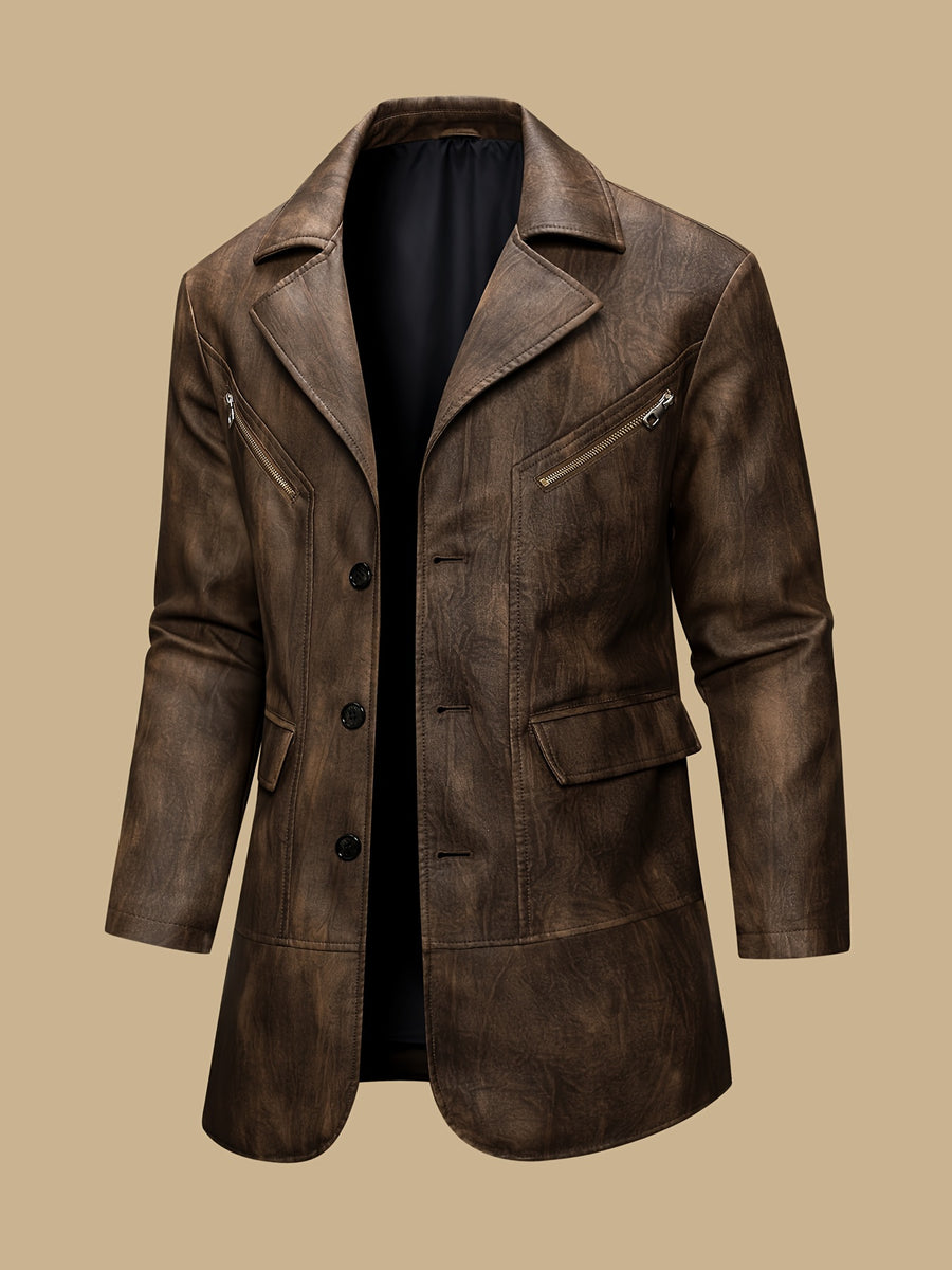 Manteau en cuir PU long, à revers, photo 10