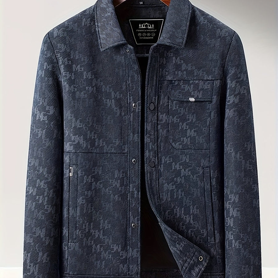 Veste, à revers, motif alphabets, coloris bleu marine