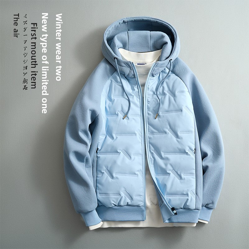 Veste pour homme, patchwork, à capuche, bleu