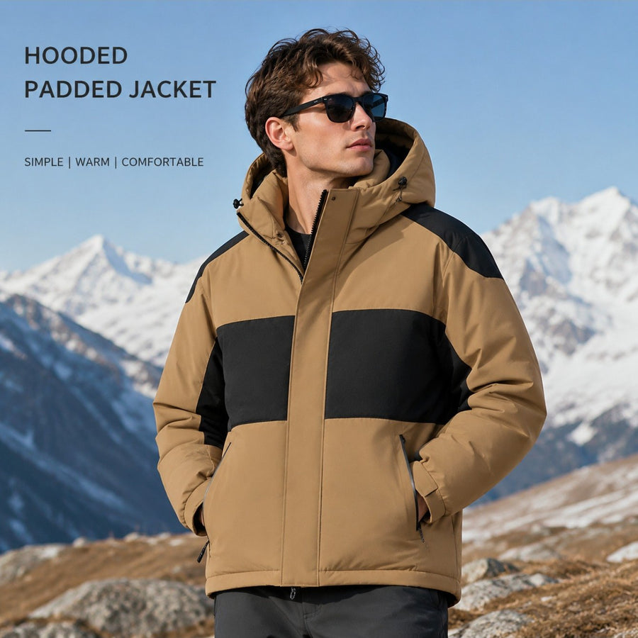 Manteau matelassé, à capuche, poudre légère, coloris marron clair-