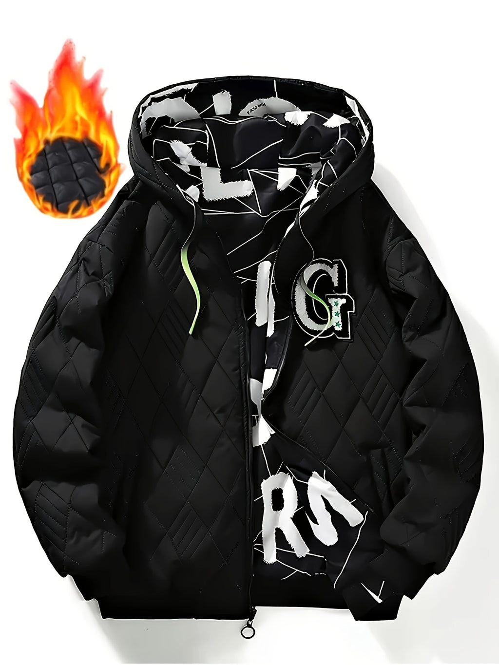 Veste matelassée pour homme, réversible, à capuche, noir