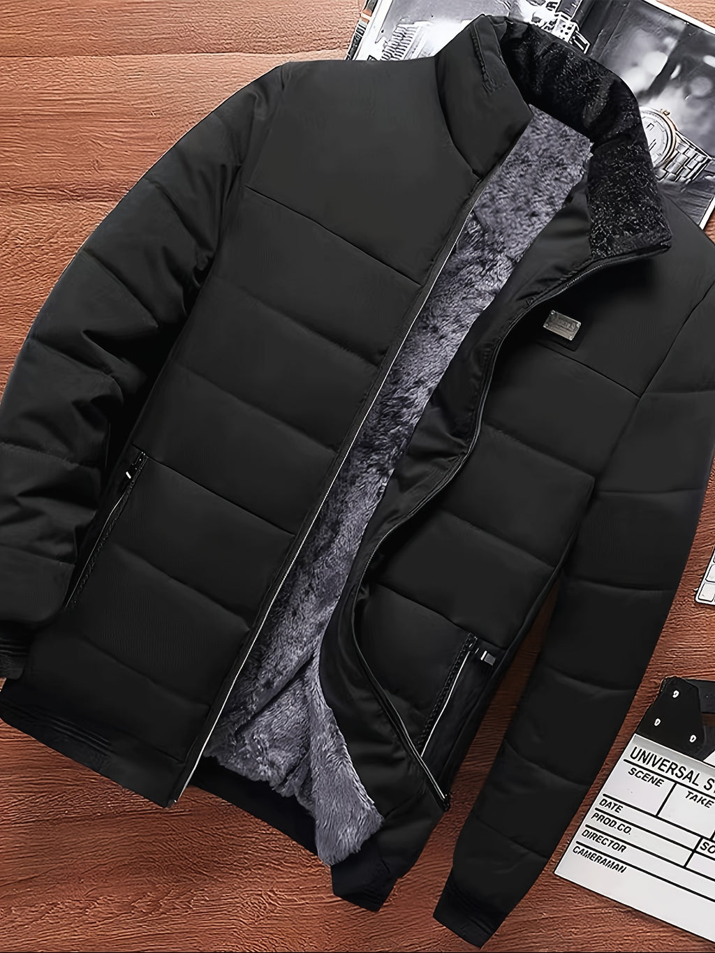 Veste matelassée pour homme, à col montant, noir