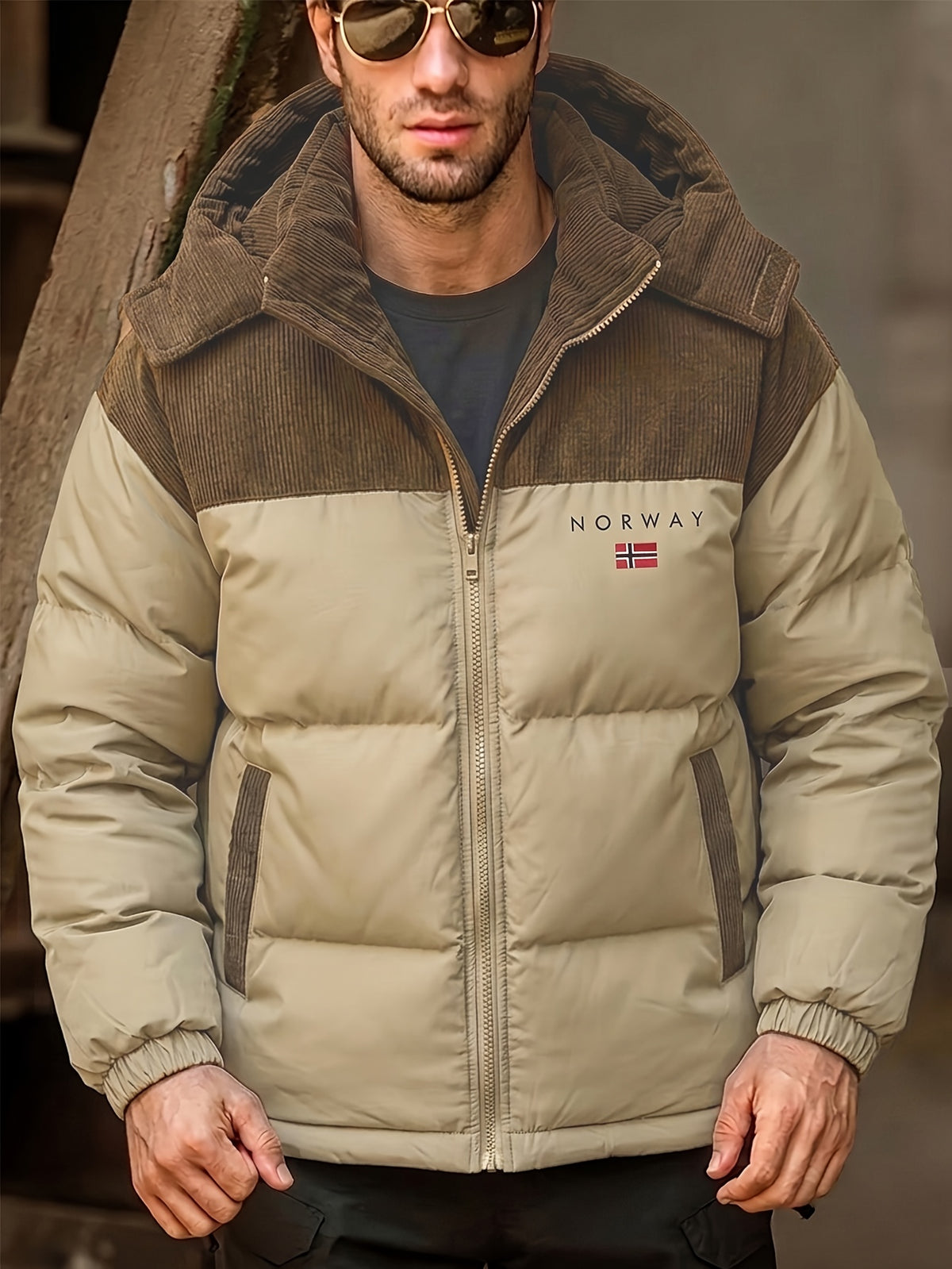 Manteau matelassé pour homme, à capuche, vert